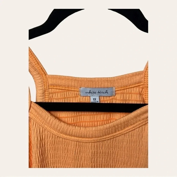 0485. WHITE BIRCH ORANGE‎ RIBBED SPAGHETTI STRAP TOP SIZE 1X SMOCKING - Picture 11 of 13